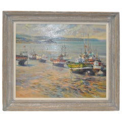 Vintage Henri Plisson 'French' "Coastal Scene" Original Oil on Canvas, circa 1970