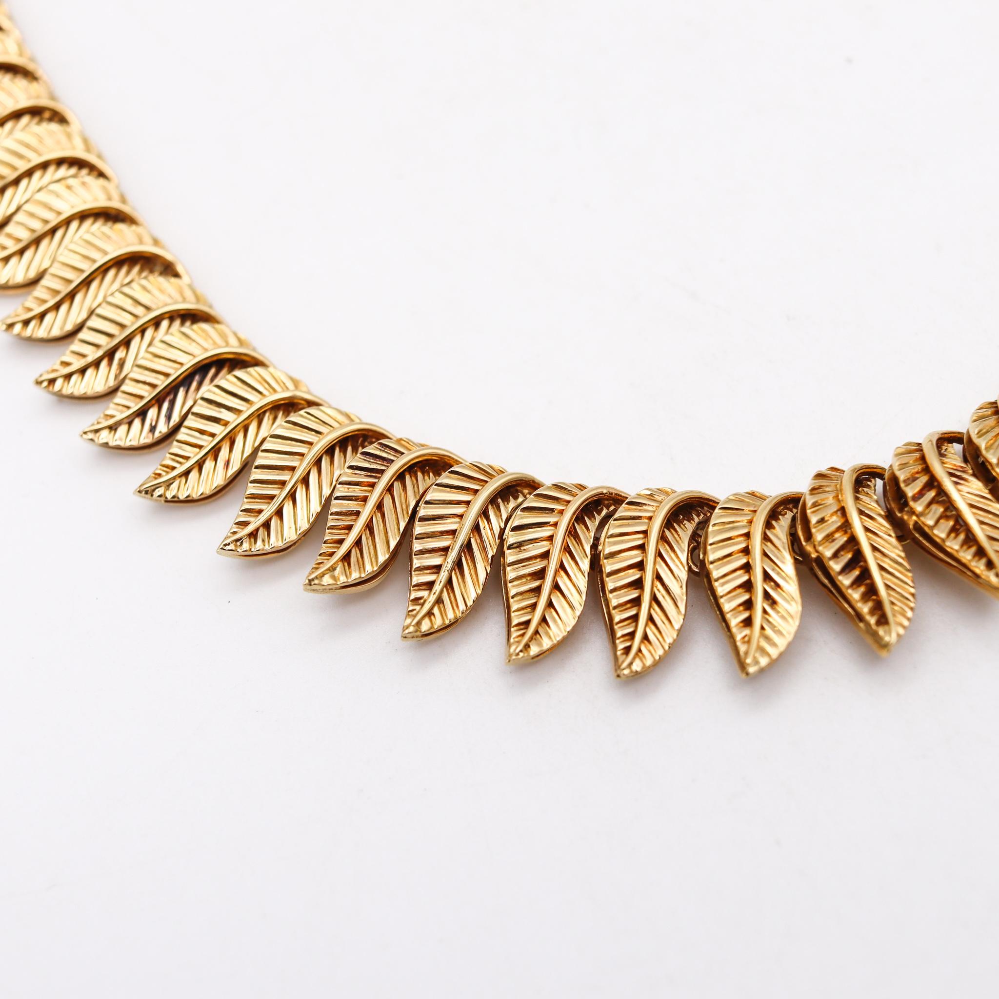 Choker necklace designed by Henri Poincot.

An estatement bold piece with a gorgeous look, created during the post war and the mid century periods, back in the late 1950's. This wonderful choker necklace has been crafted in solid yellow gold of 18