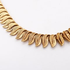 Henri Poincot 1960 Mid-Century Leafs Choker Necklace in Solid 18Kt Yellow Gold