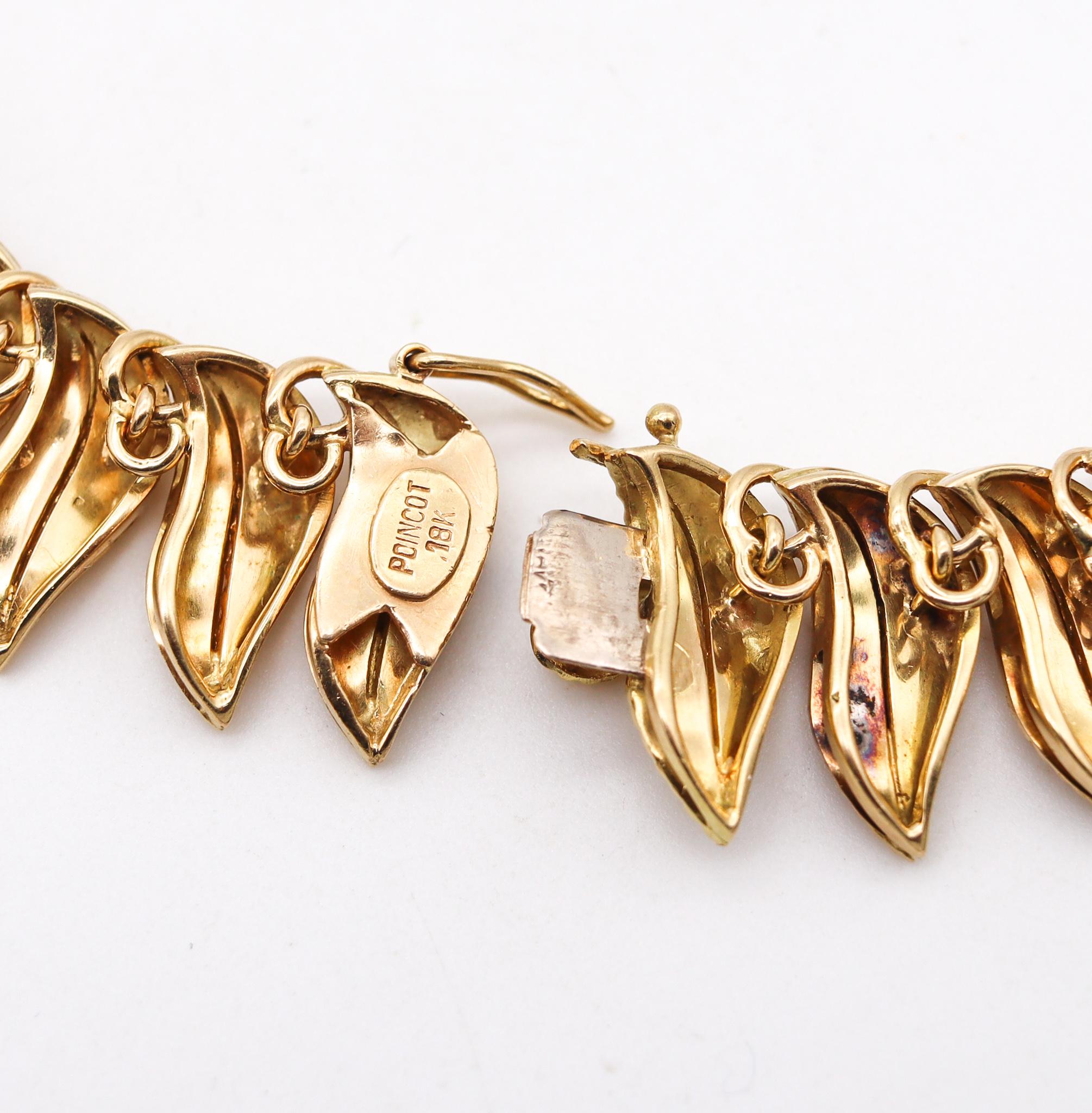 Women's Henri Poincot 1960 Mid-Century Leafs Choker Necklace in Solid 18Kt Yellow Gold
