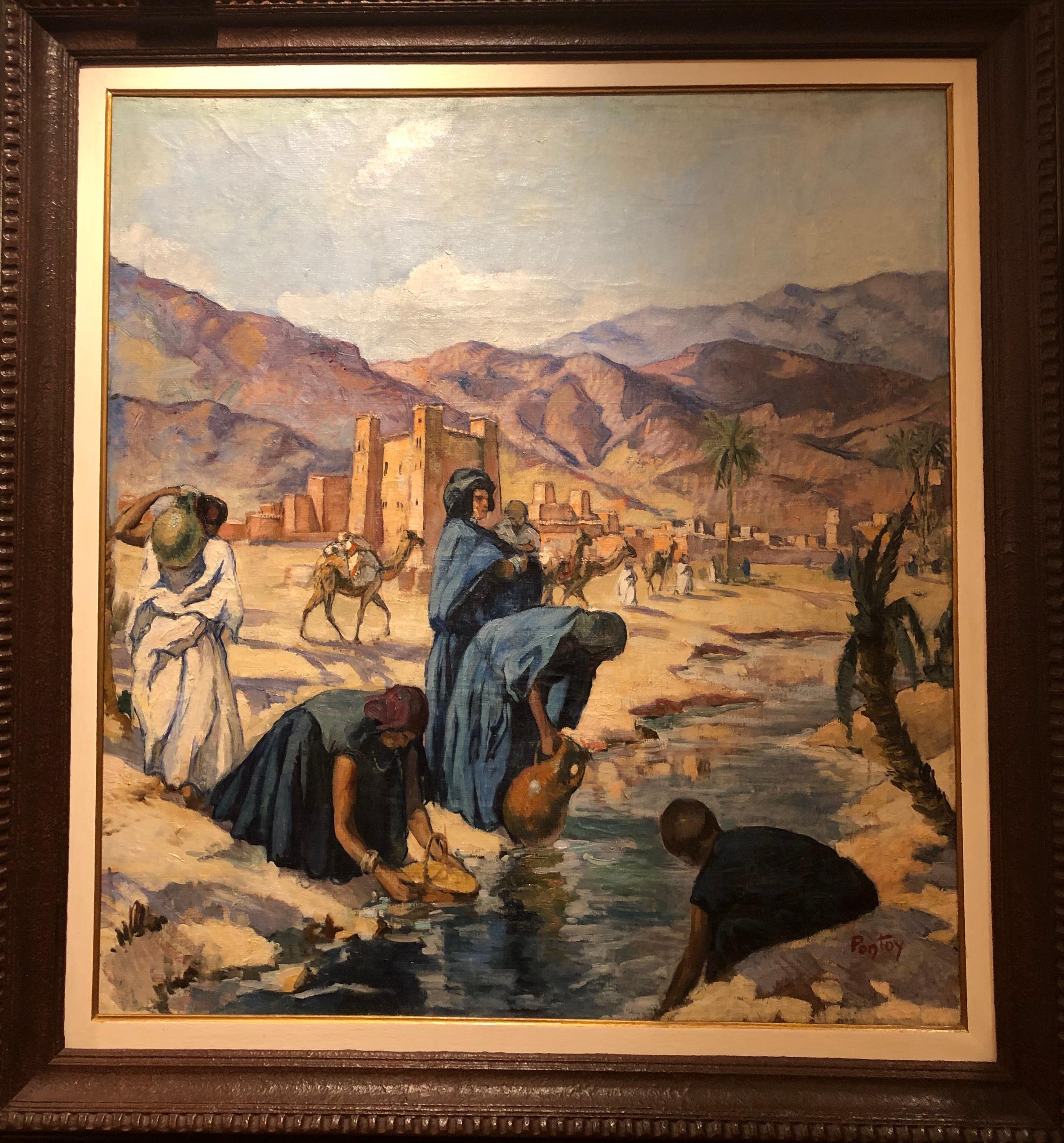 Porteuses d’eau à la Rivière, Vallée du Ghéris, Maroc  - Painting by Henri Pontoy