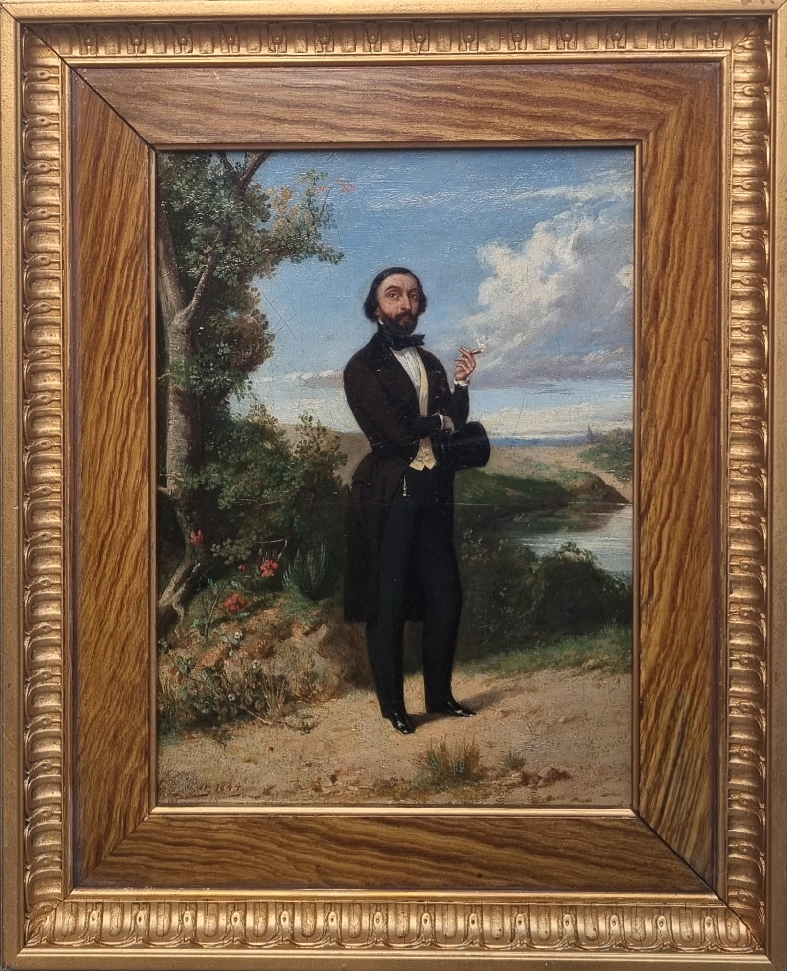 Retrato Alfred de MUSSET puro Pintura romántica francesa XIX POTTIN - Painting de Henri POTTIN