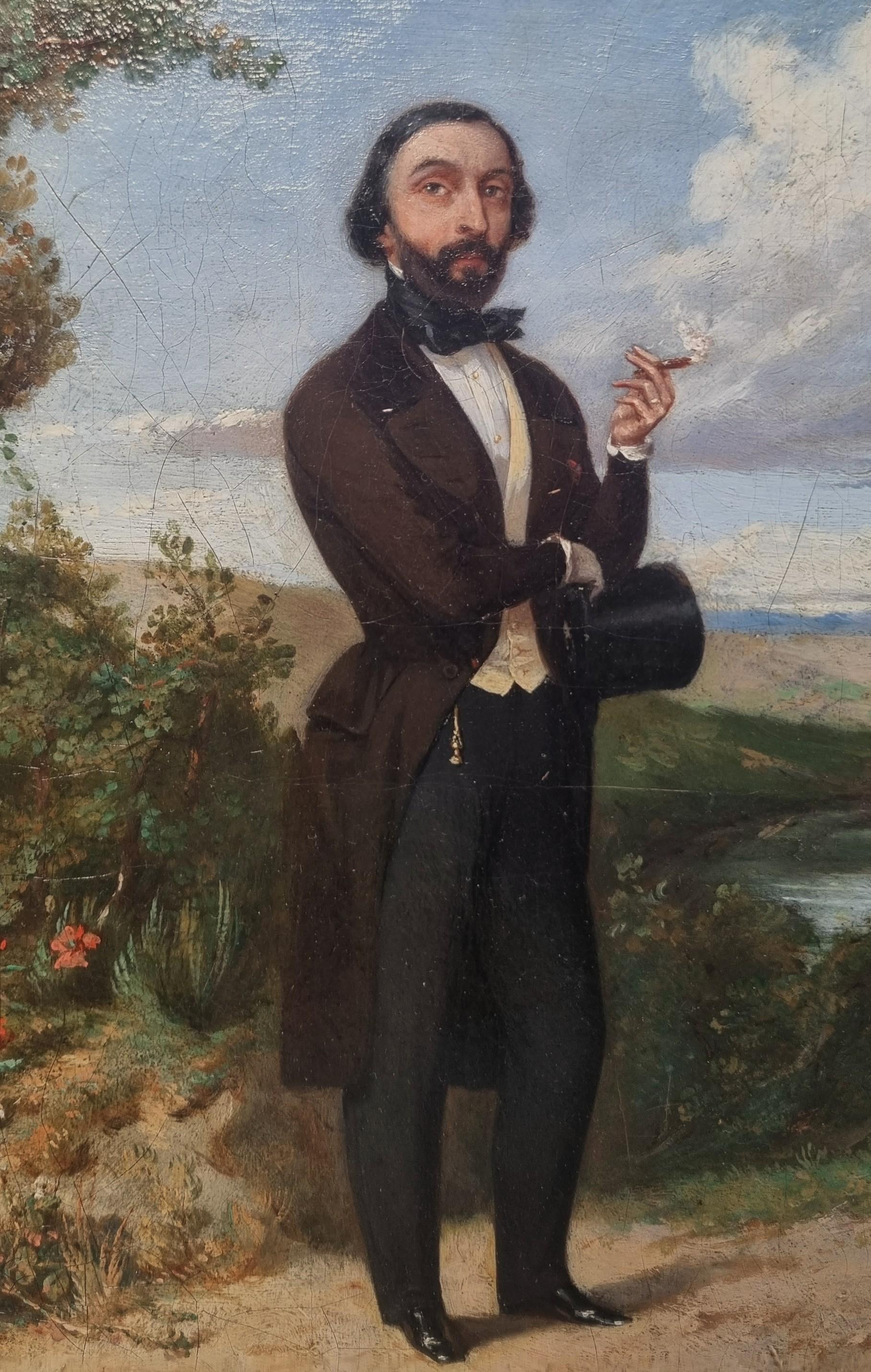 Retrato Alfred de MUSSET puro Pintura romántica francesa XIX POTTIN - Portrait Painting Negro de Henri POTTIN