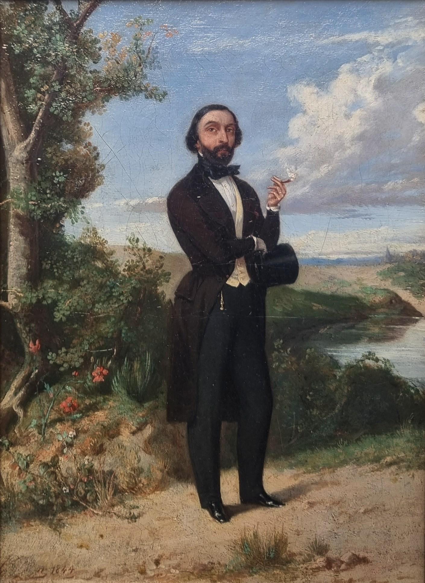 Portrait Alfred de MUSSET cigar French Romantic Painting 19th POTTIN