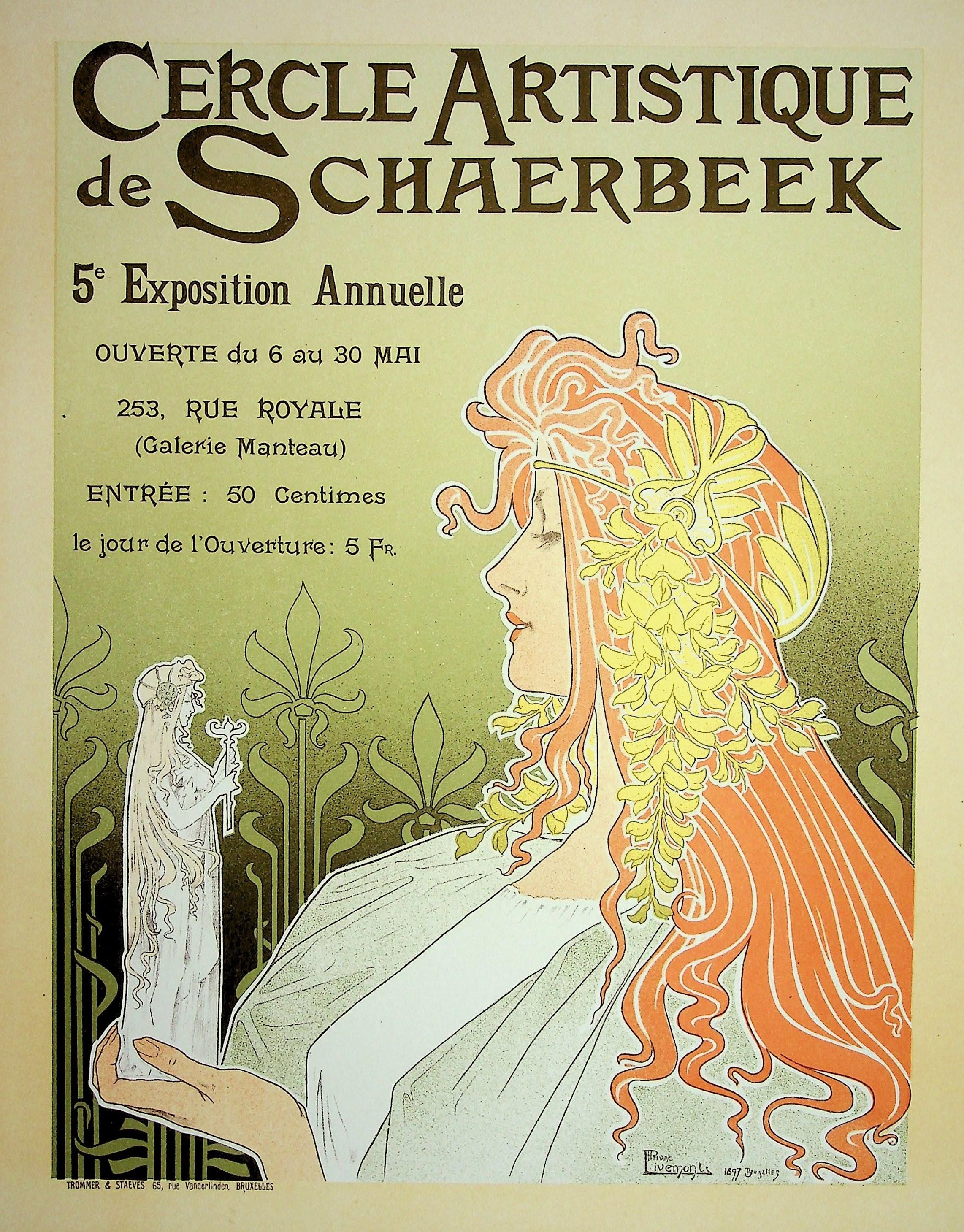 Art Nouveau Muse - Litografía (Les Maîtres de l'Affiche), Imprimerie Chaix 1900 - Figurative Print Beige de Henri PRIVAT-LIVEMONT