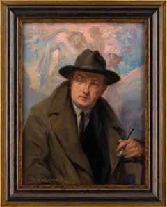 Antique Henri Privat-Livemont, Self-Portrait, Oil Painting 