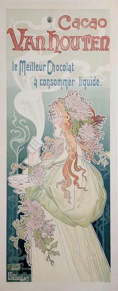 Rare affiche originale du Cacao Van Houten par Privat Livemont 1897 Tête rouge