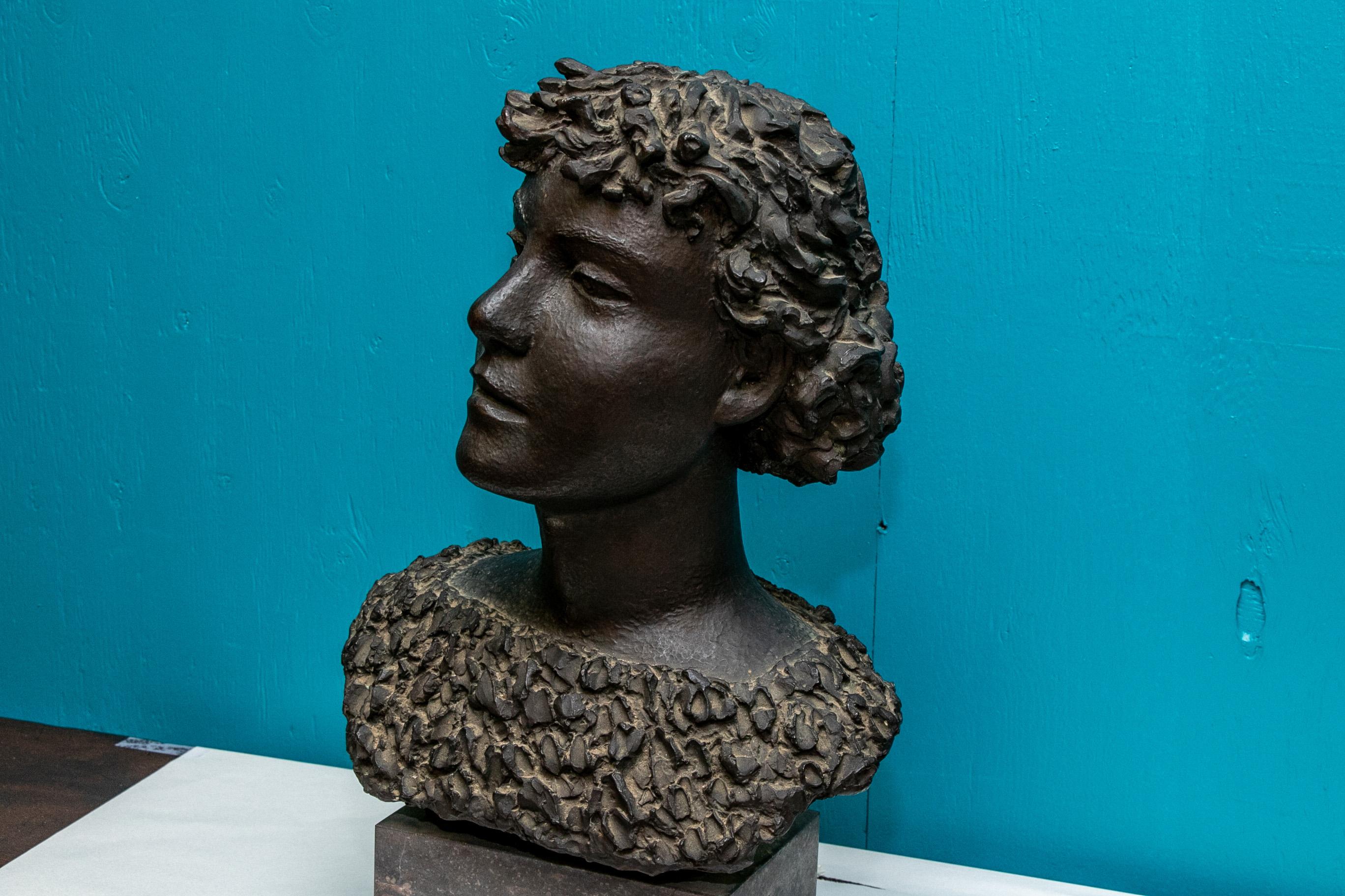 Classical Greek Henri Puvrez, Signed Patinated Bronze Female Bust