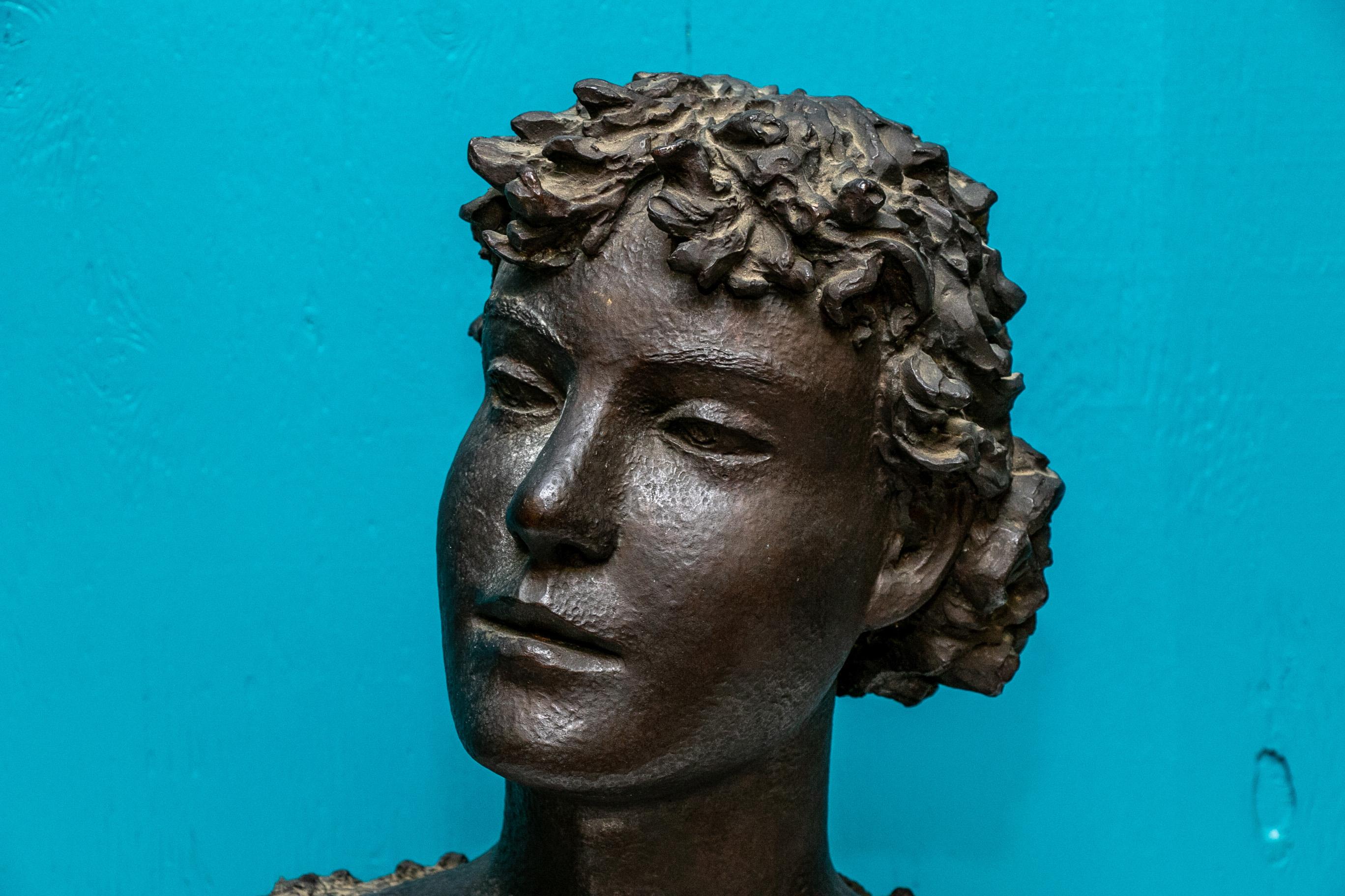 Cast Henri Puvrez, Signed Patinated Bronze Female Bust