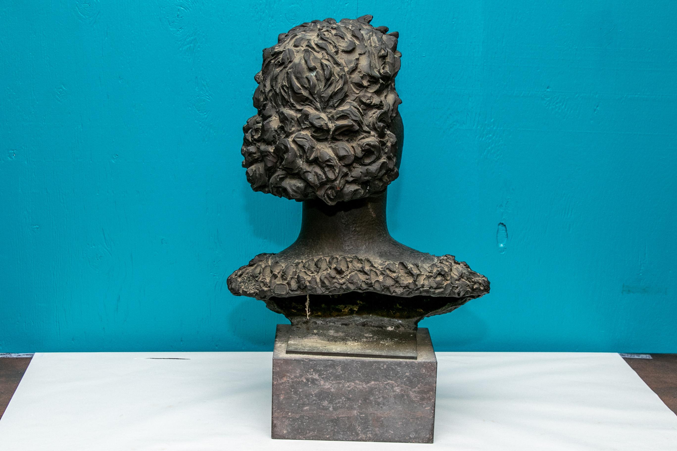 Henri Puvrez, Signed Patinated Bronze Female Bust In Good Condition In Bridgeport, CT