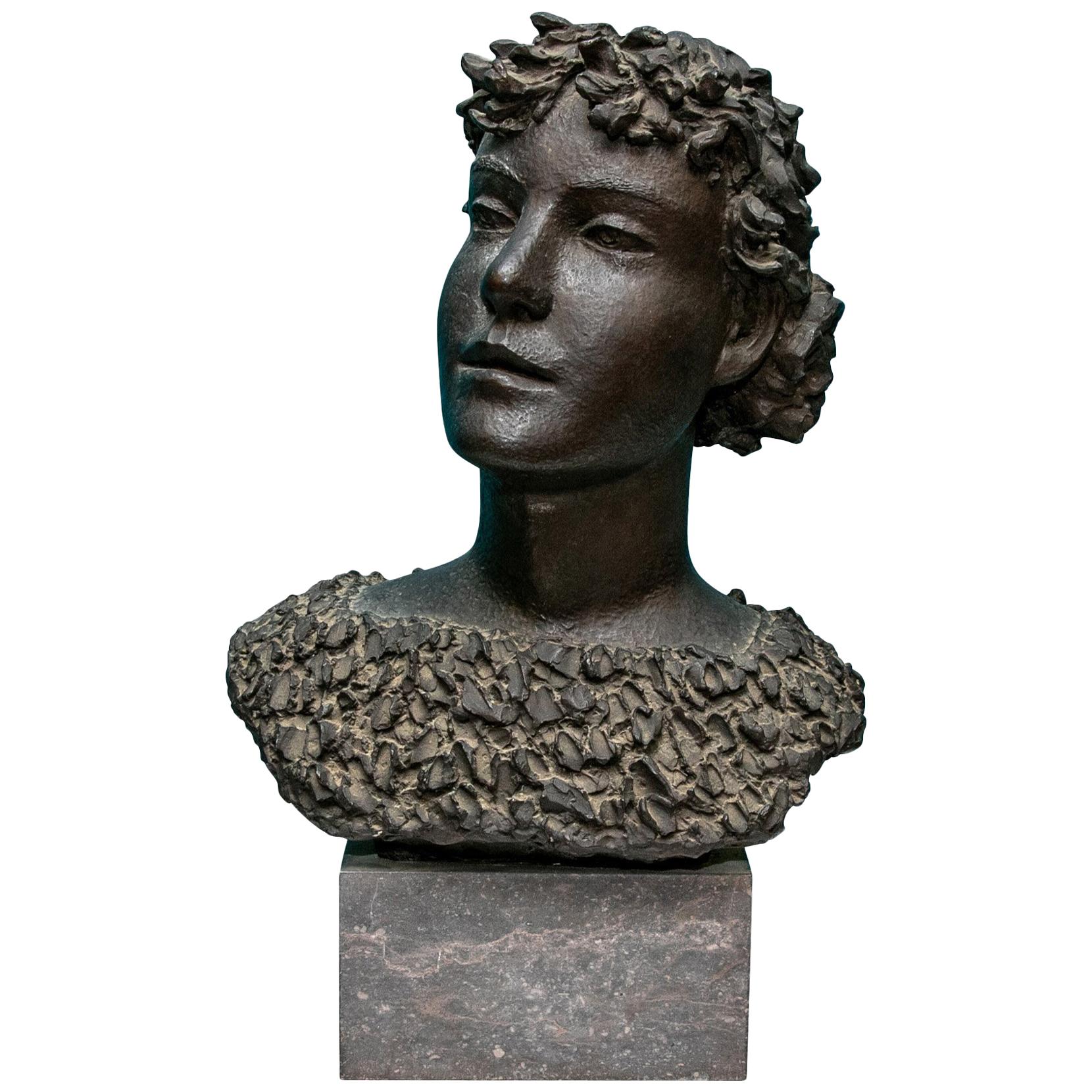 Henri Puvrez, Signed Patinated Bronze Female Bust
