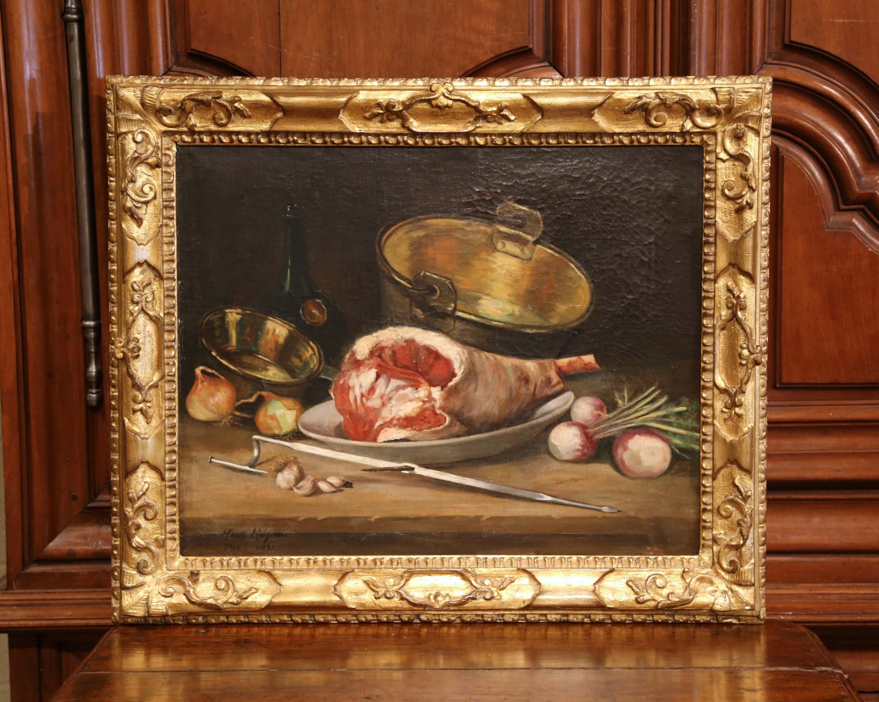 19th Century French Oil Still Life Painting in Gilt Frame Signed and Dated 1897 For Sale 1