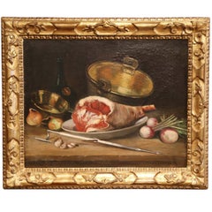 19th Century French Oil Still Life Painting in Gilt Frame Signed and Dated 1897