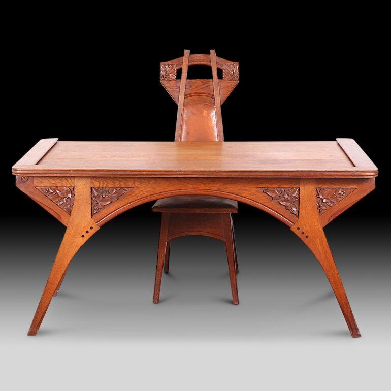 Henri Rapin Arts and Crafts Desk and Chair in Oak 8