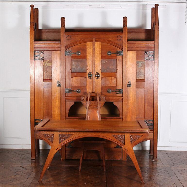 Henri Rapin Arts and Crafts Desk and Chair in Oak 9