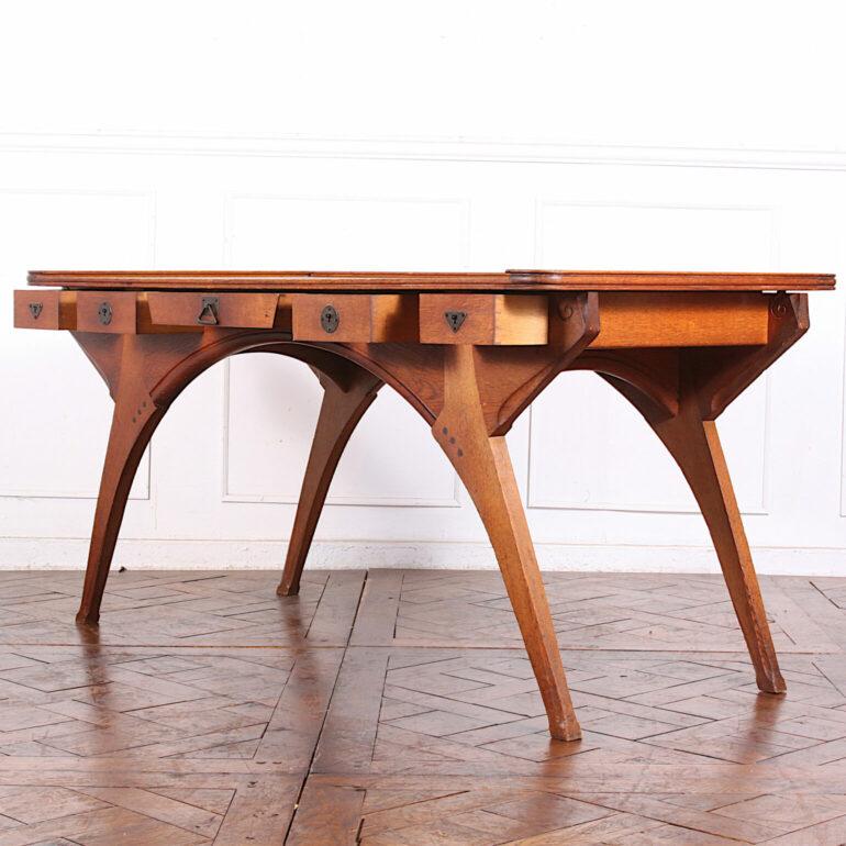 French Henri Rapin Arts and Crafts Desk and Chair in Oak