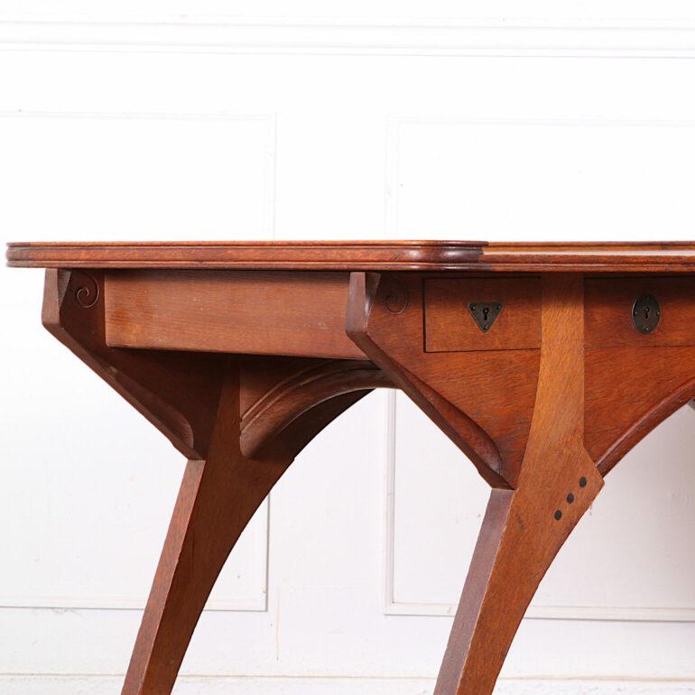 Leather Henri Rapin Arts and Crafts Desk and Chair in Oak