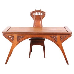 Henri Rapin Arts and Crafts Desk and Chair in Oak