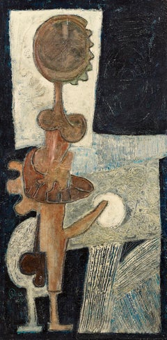 'The Painting Palette' Abstract 20th Century painting of a figure. Dark colours