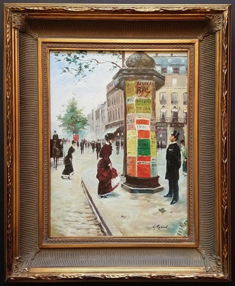Boulevard of Paris, Original Antique Oil on Canvas, French Impressionist - Painting by Henri Renaud