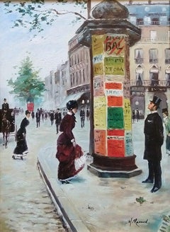 Boulevard of Paris, Original Antique Oil on Canvas, French Impressionist