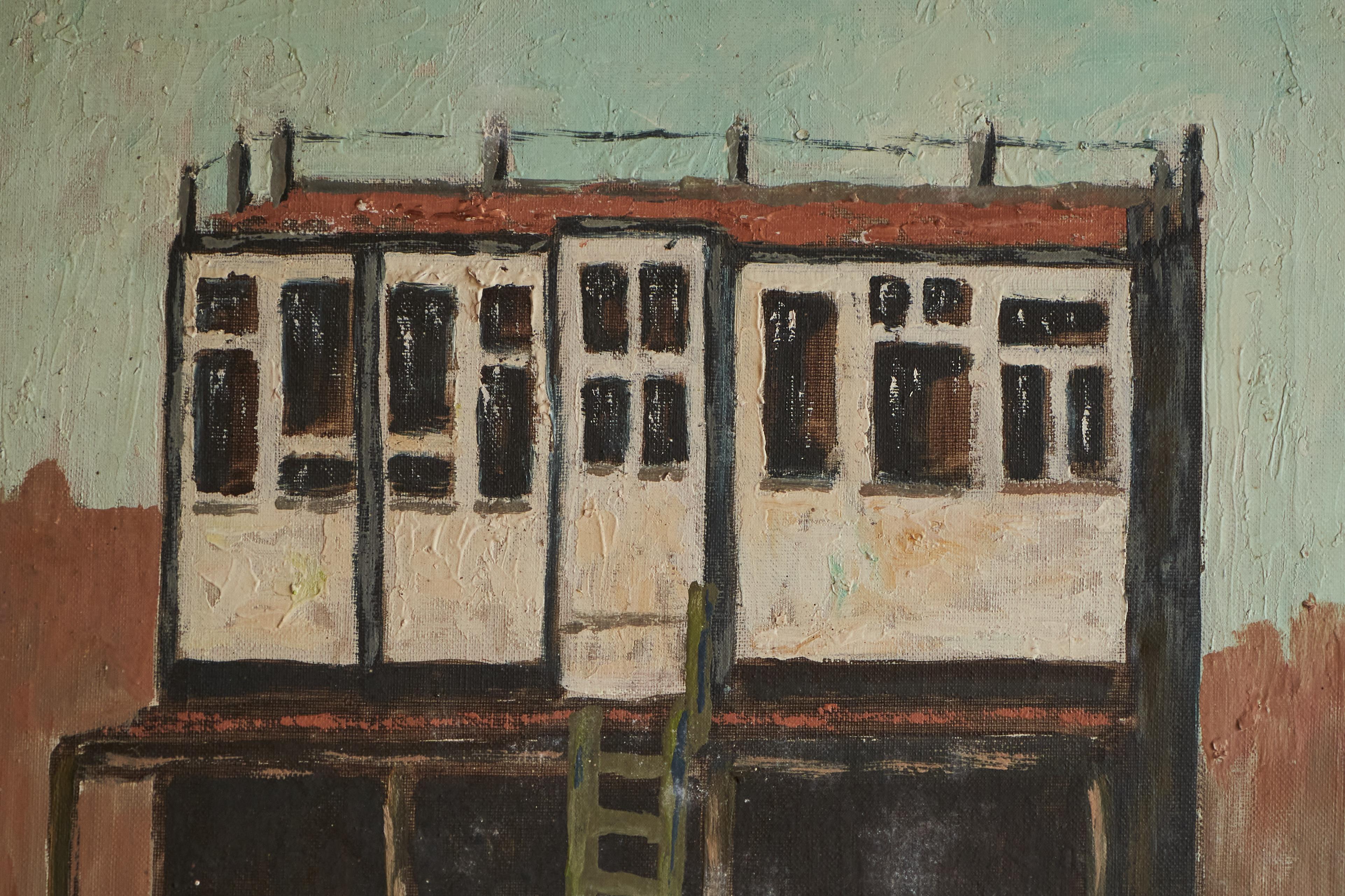 Mid-Century Modern Henri (Rik) van Kogelenberg 'Flemish Dovecote' Oil on Canvas Belgium 1960s For Sale