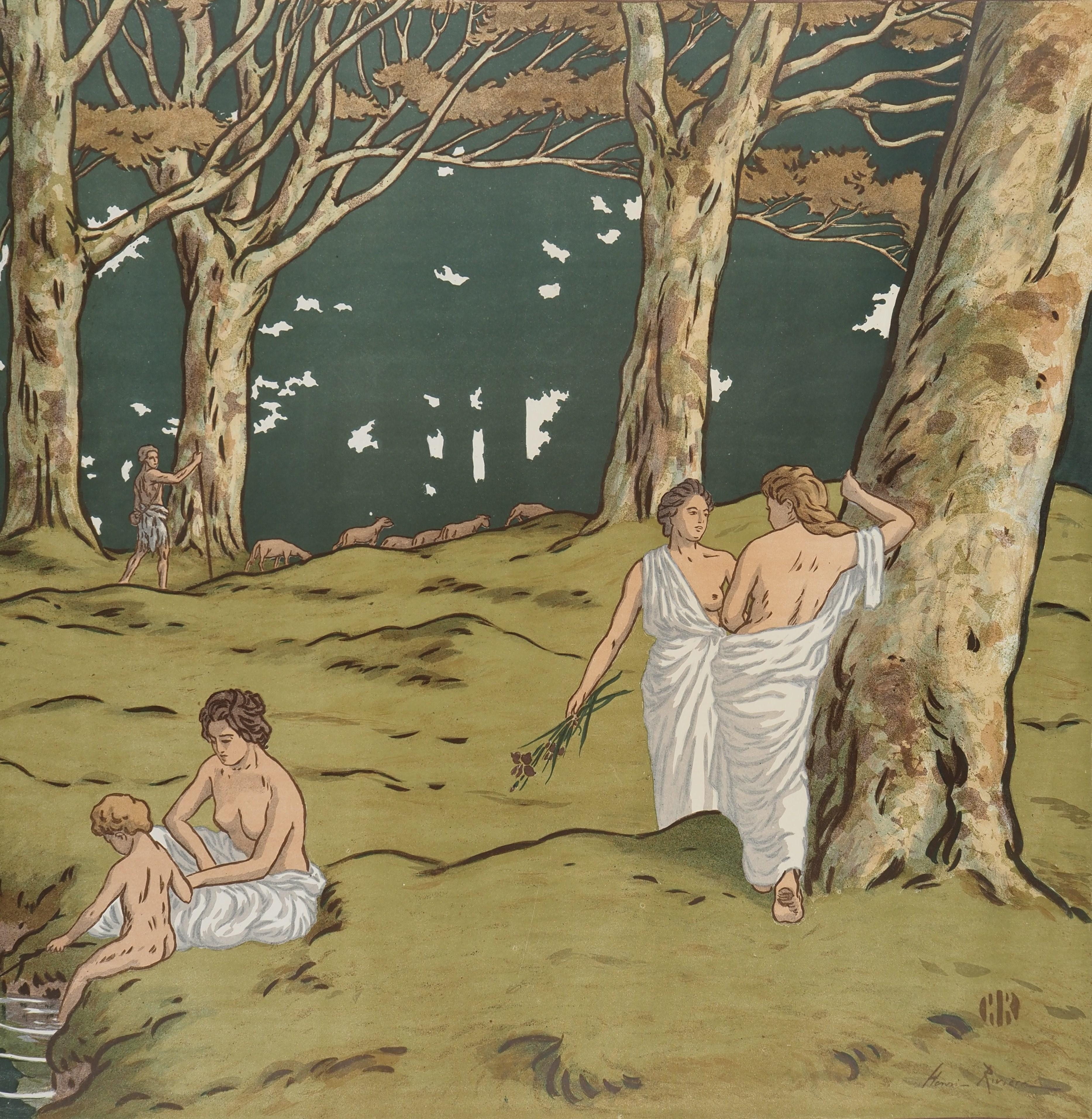 Henri RIVERE (1884-1951)
Art Nouveau: Età dell'oro, Vita tranquilla nella foresta, 1898

Litografia originale (atelier Champenois)
Firma stampata nella lastra
Su carta 90 x 120 cm

Condizioni molto buone, piccoli segni di manipolazione e brevi