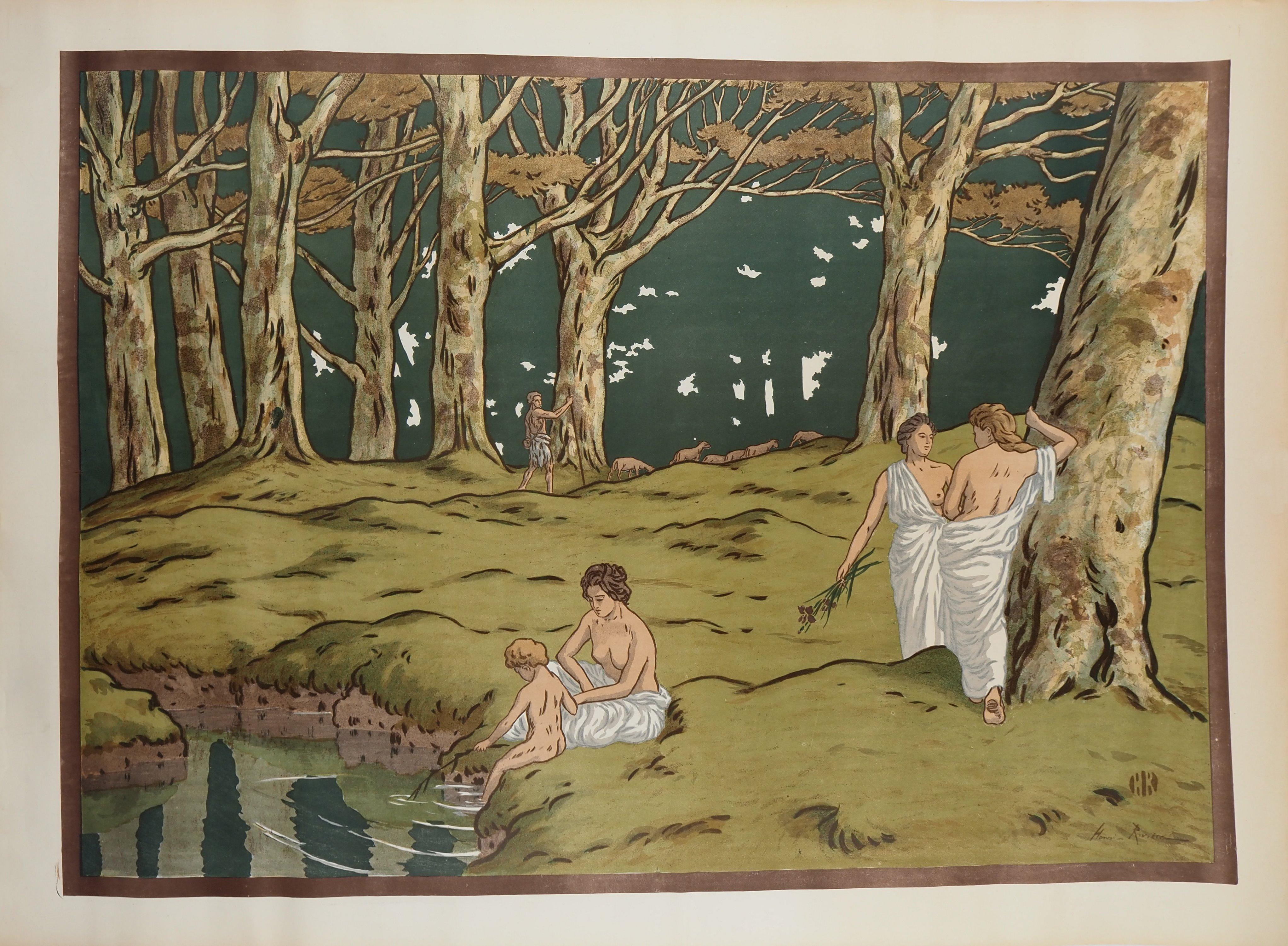 Landscape Print di Henri Riviere - Art Nouveau: Età dell'oro, Vita tranquilla nella foresta - litografia originale