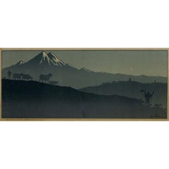 Gravure en couleur datant de 1920 "Bergers dans la Montagne" par Henri Rivière
