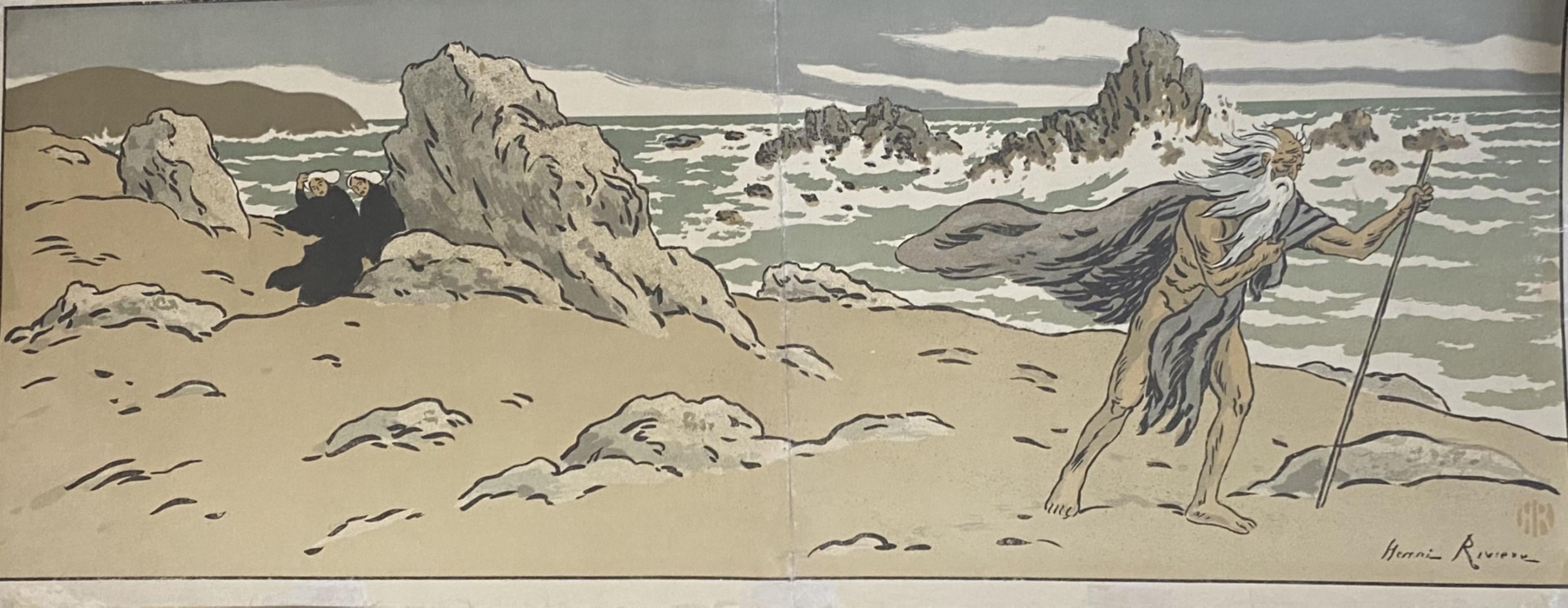 The Old Man and the Sea - Original Woodcut by Henri Riviere - Early 20th Century