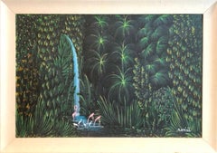 “Flamingo’s in a Lush Jungle Waterfall”