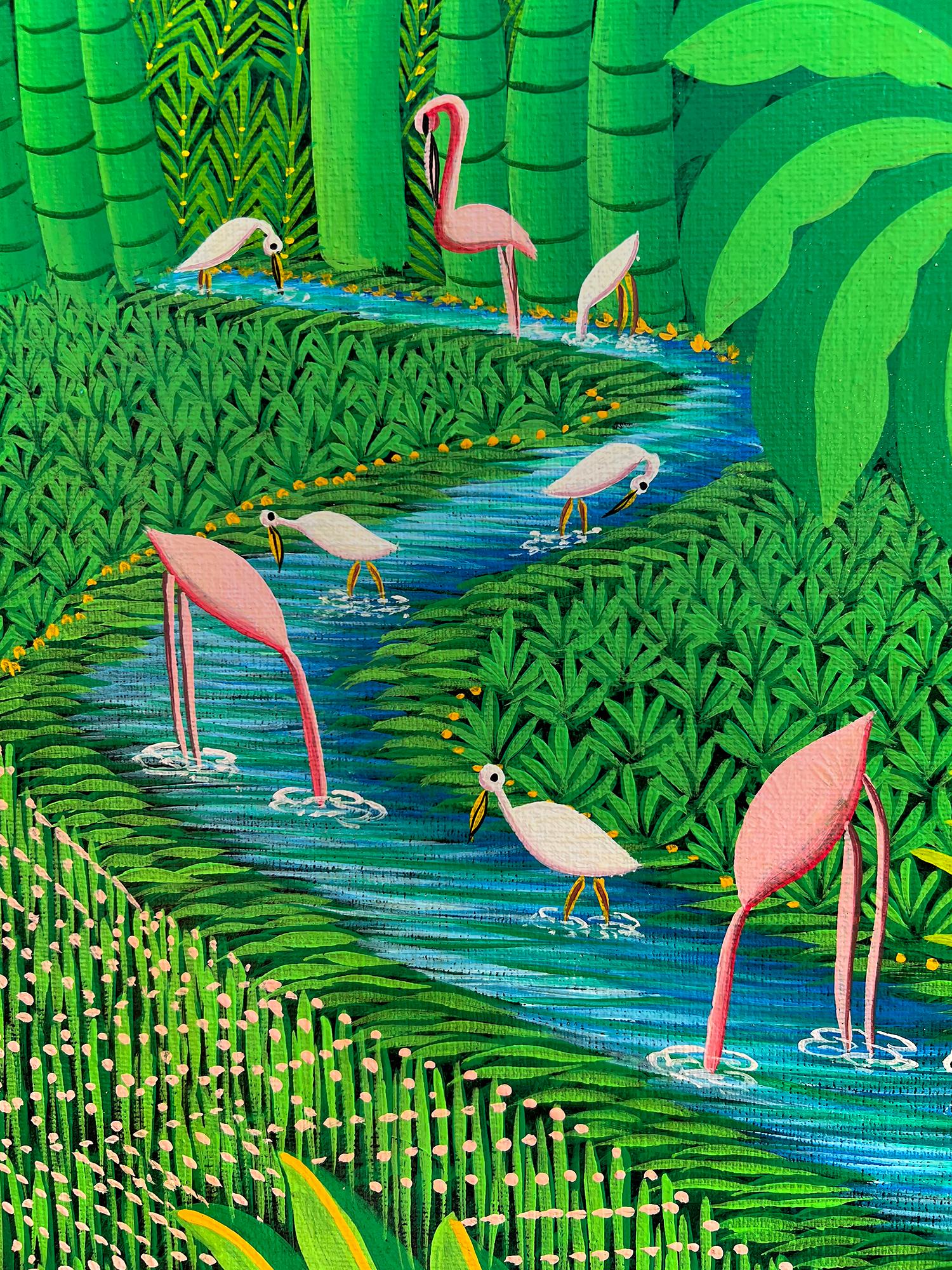 Le Paradis – Paradies, Thema Verdant  Fantasie-Landschaft mit Flamingos- Egrets 5