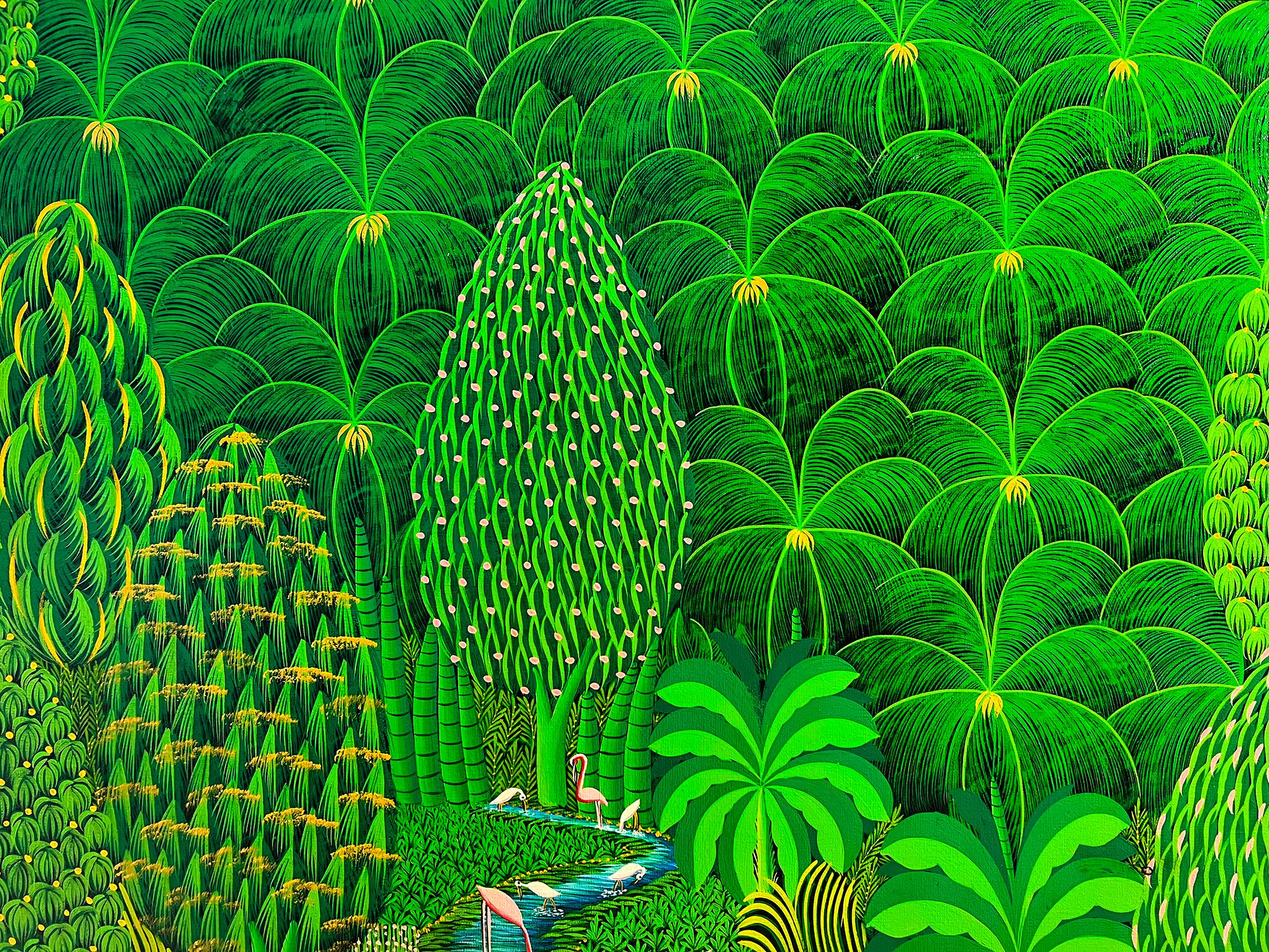 Le Paradis - Paradise, Topical Verdant  Fantasy Landscape with Flamingos Egrets 9