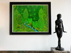 Le Paradis - Paradise, Topical Verdant  Fantasy Landscape with Flamingos Egrets