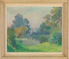 Henri Roidot, Landscape, Trees at a Pond, Oil on Canvas, Framed