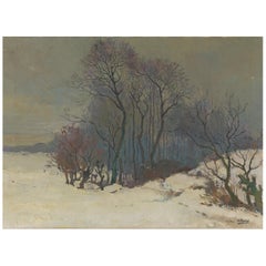 Vintage Henri Roidot, Winter Landscape of Trees in the Snow, Oil on Canvas