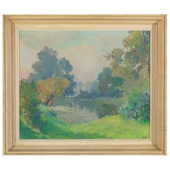Henri Roidot, Landscape, Trees at a Pond, Oil on Canvas, Framed