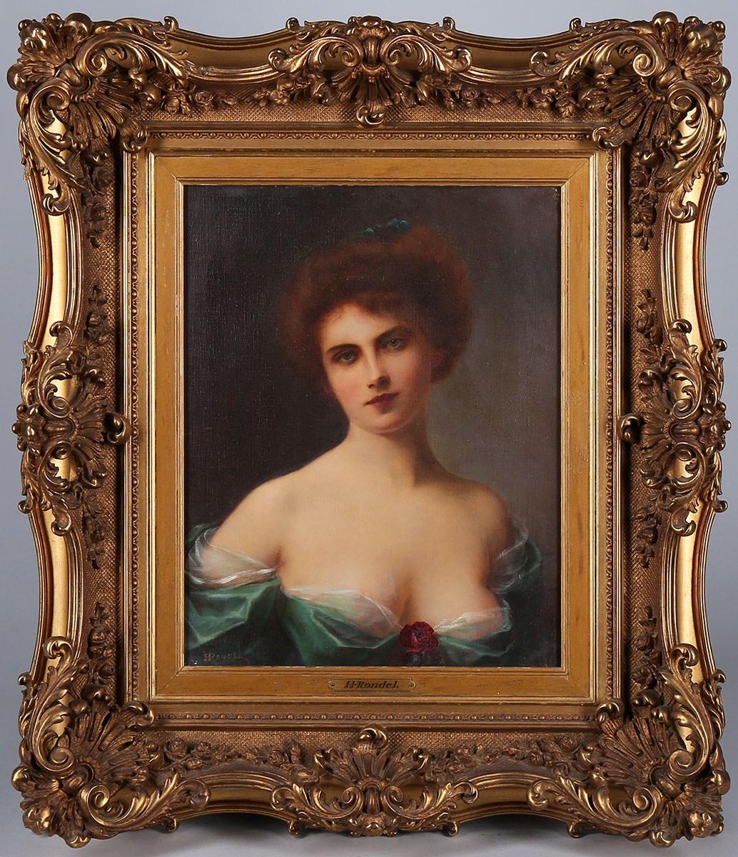 Henri Rondel Portrait Painting - Provocative Pre-Pin-Up Redheaded Beauty