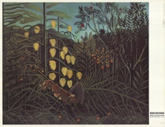 Antique Henri Rousseau 'Jungle With Buffalo Attacked by a Tiger' Modernism Green Offset 