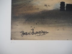 Paris : Seine River and Notre Dame Church - Stone Lithograph