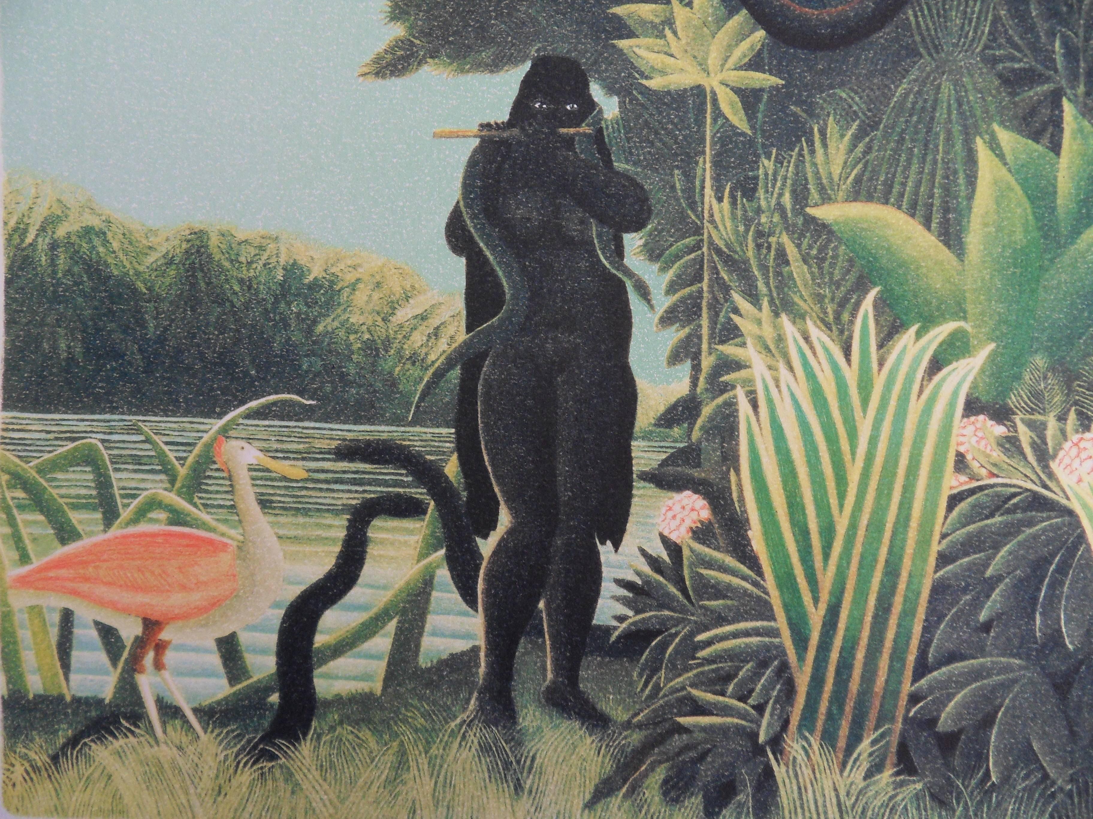 Der Schlangenbeschwörer - Lithographie - Limitiert /300ex (Post-Impressionismus), Print, von Henri Rousseau