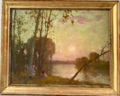 19th century French Impressionist Barbizon Painting - Elegant Group Figurative