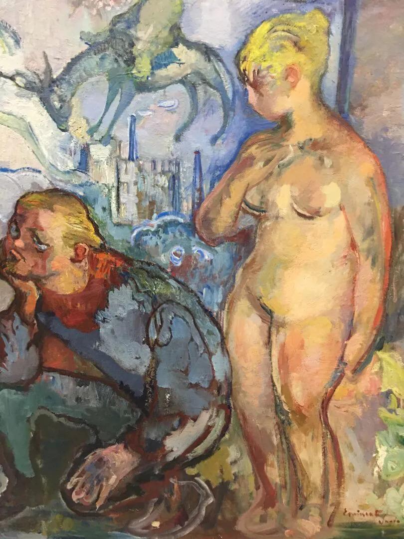 Mid-Century Modern Henri Saada - « Le rve de l'artiste » - Grande huile sur toile, signée en vente