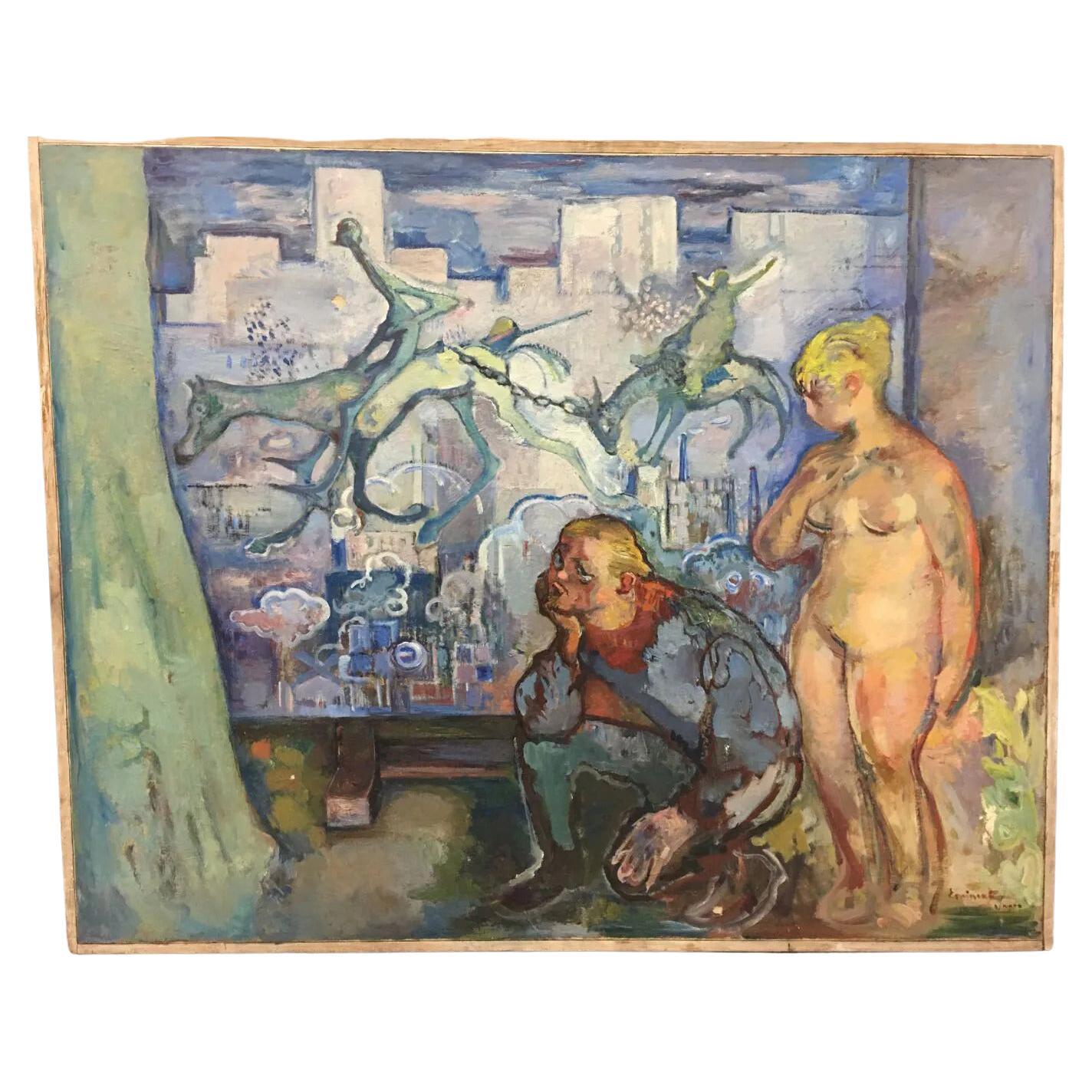 Henri Saada "Le rêve de l'artiste" Large Oil on Canvas, Signed For Sale