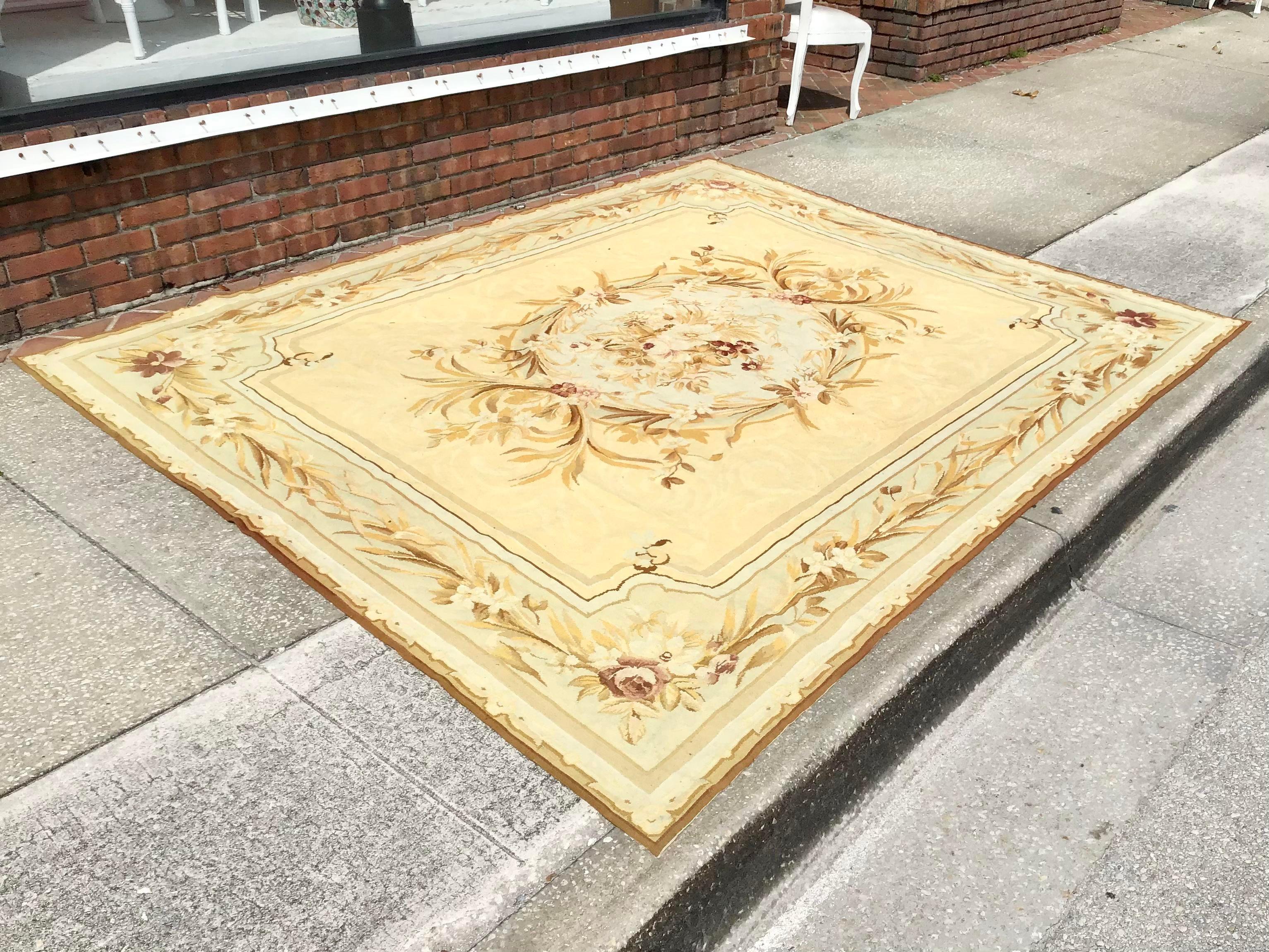 French Provincial Henri Samuel Style French Aubusson Needlepoint Floor Covering For Sale