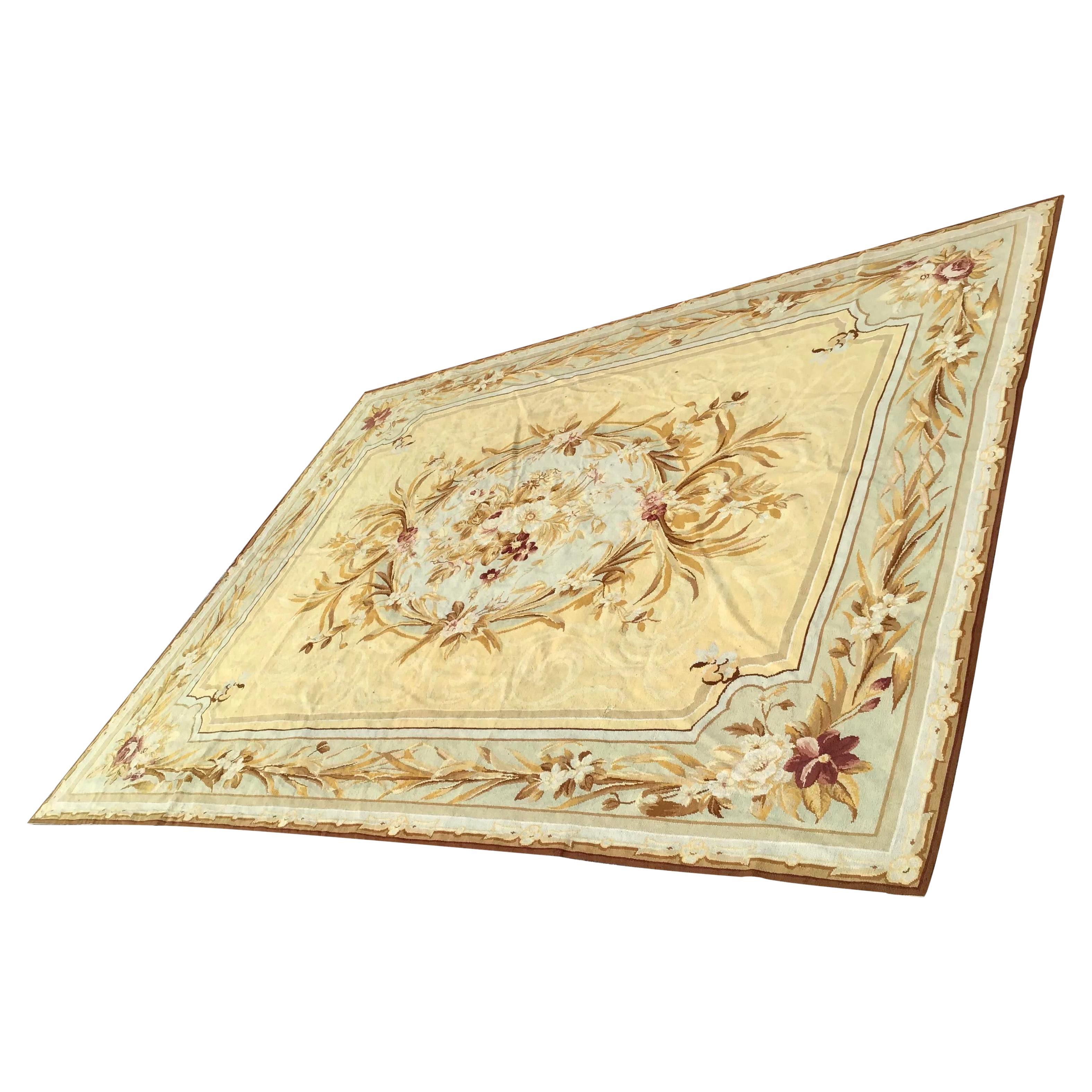 Henri Samuel Style French Aubusson Needlepoint Floor Covering For Sale