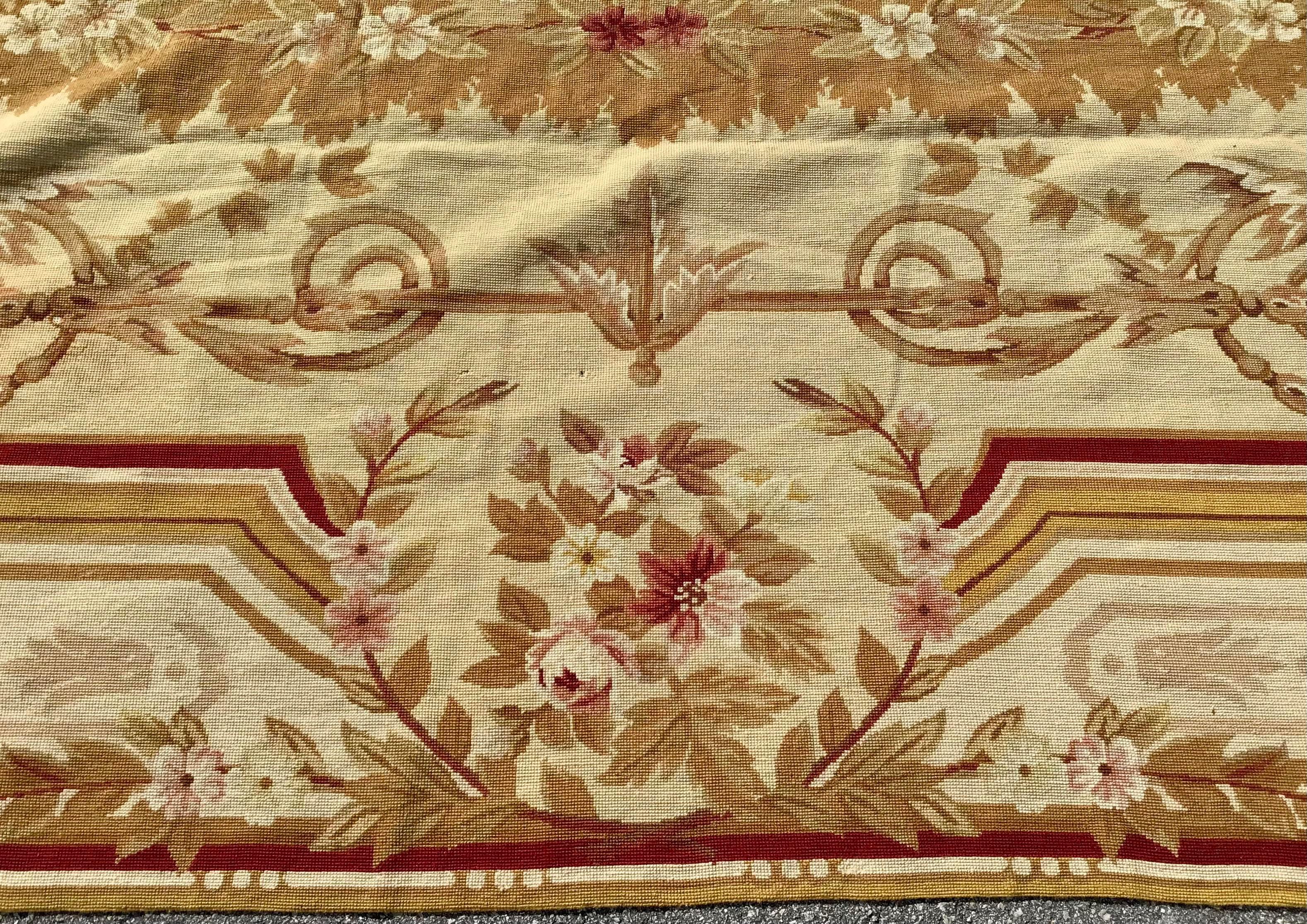 Wool Henri Samuel Style French Aubusson Needlepoint Large Rug For Sale