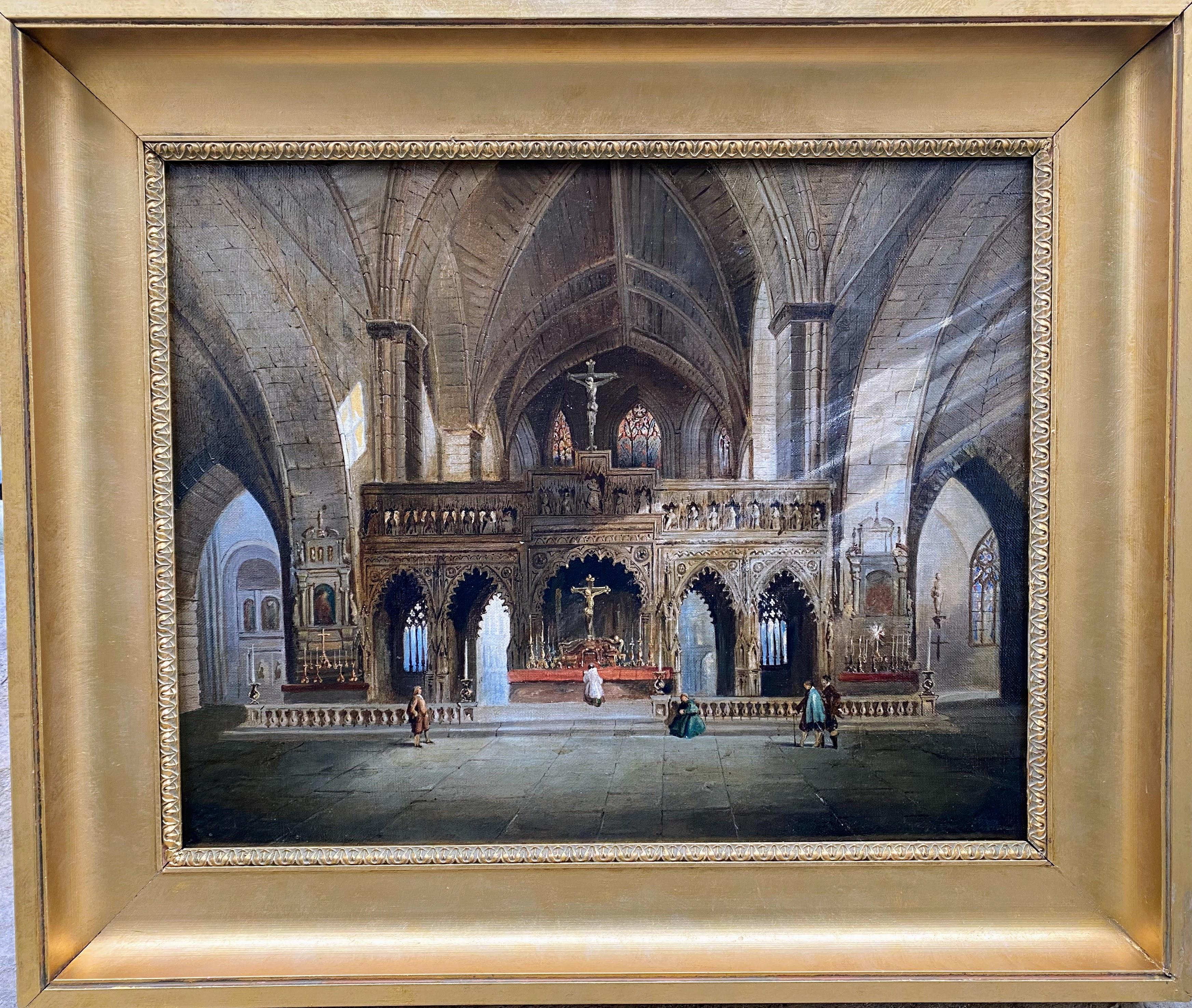Henri Schäfer Interior Painting - Light flooded cathedral interior, gothic architecture, stained glass windows