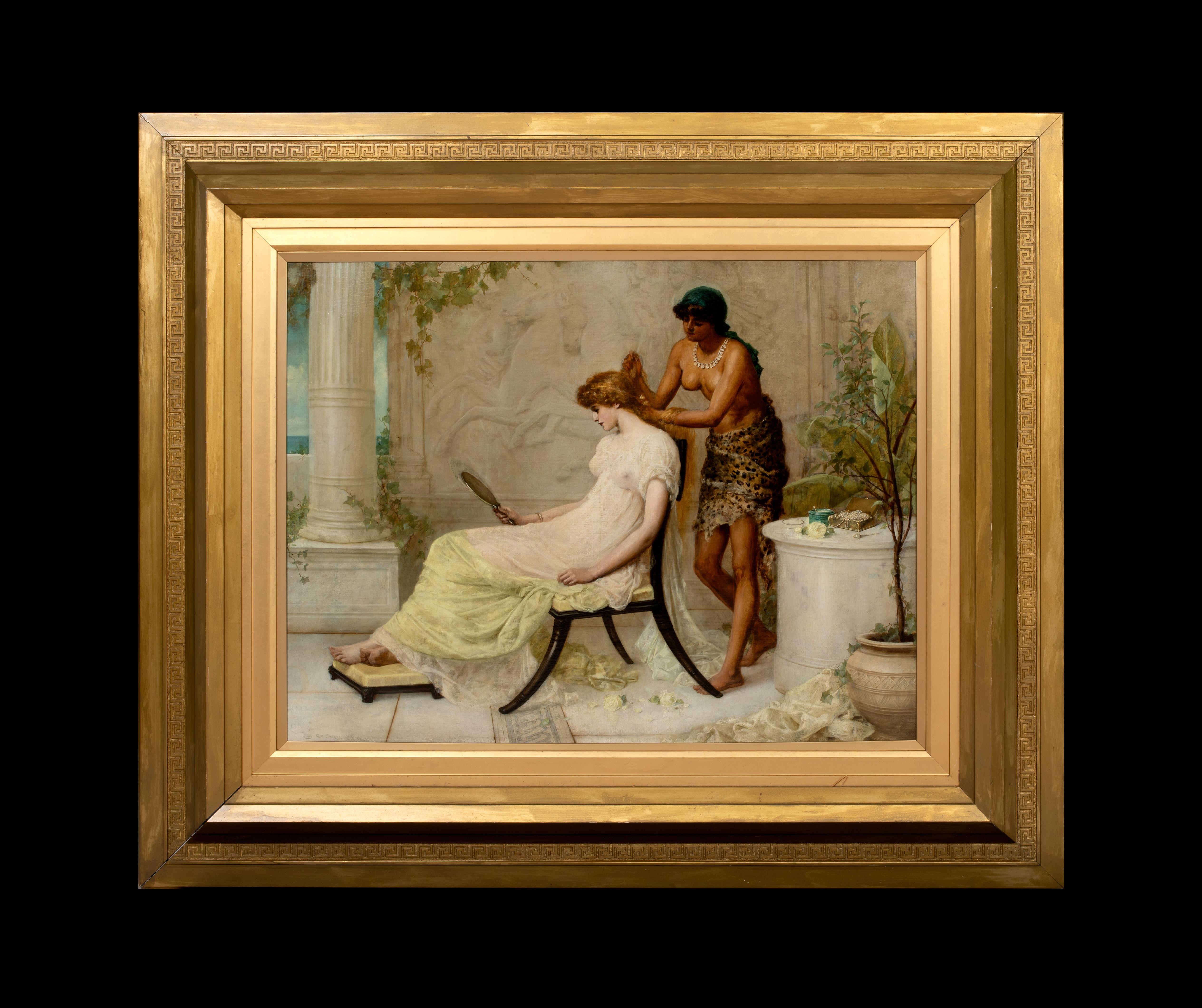 Vanity, daté de 1885  par Henry Thomas SCHAFER (1815-1873), jeune fille et esclave - Painting de Henri Schäfer
