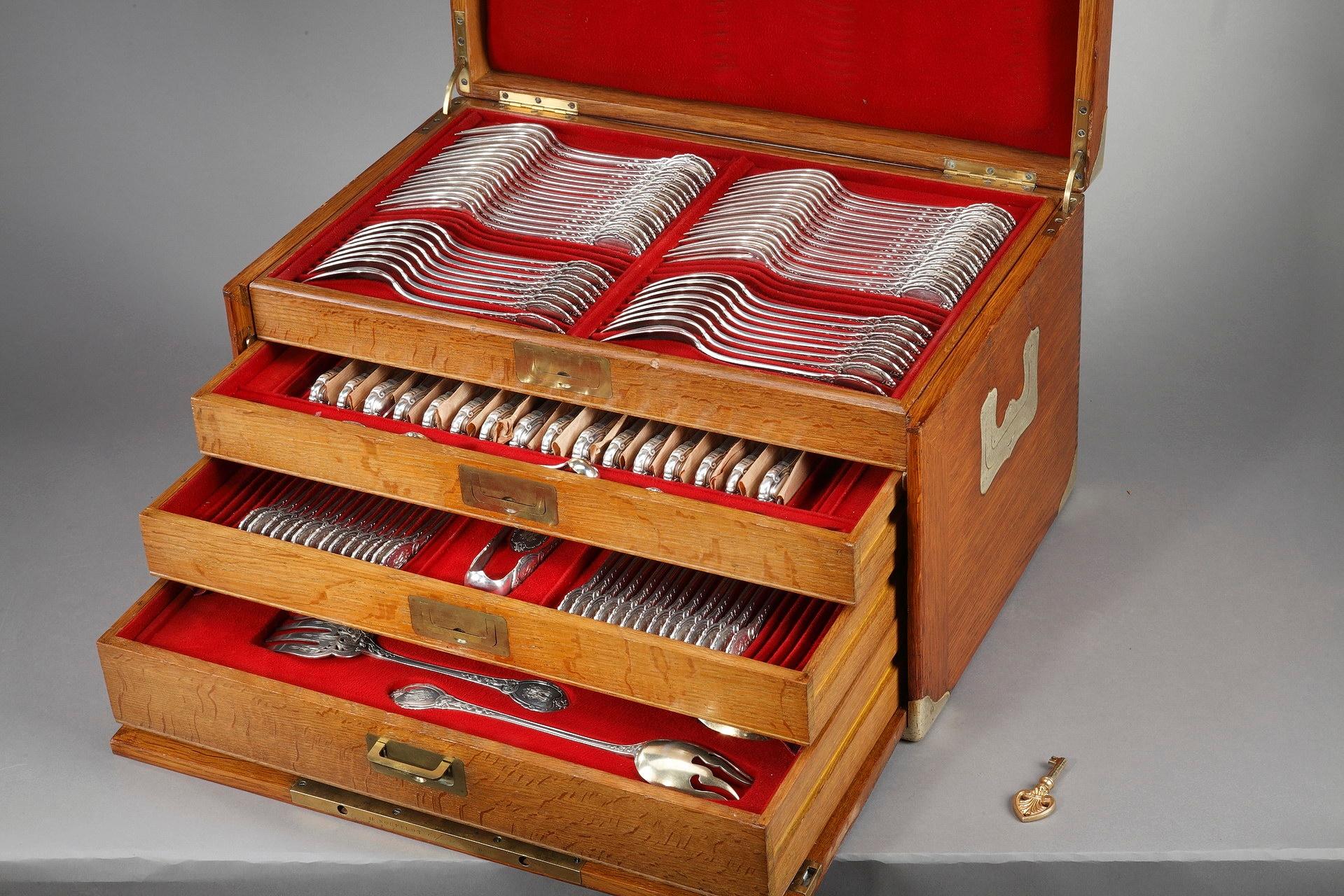 Art Nouveau Henri Soufflot Silver Flatware Service, 164 Pieces